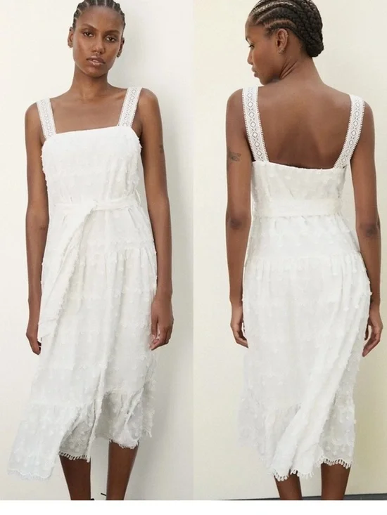 NWOT Zara Midi textured white dress size xs - Picture 1 of 8